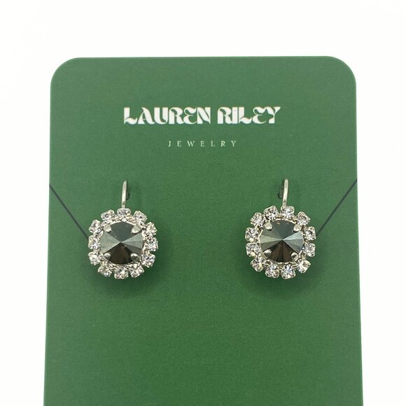 Handcrafted Rhinestone Halo Gun Metal Swarovski Crystal Earrings - Nickel-Free - Picture 1 of 4